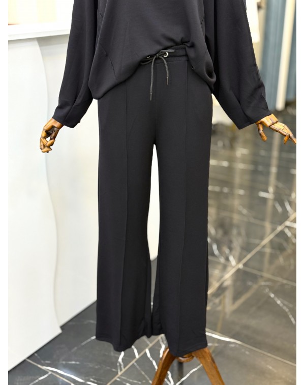 Modal Kumaş Kayık Yaka İkili Takım Siyah