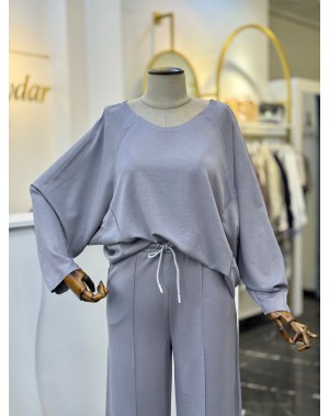 Modal Kumaş Kayık Yaka İkili Takım Gri