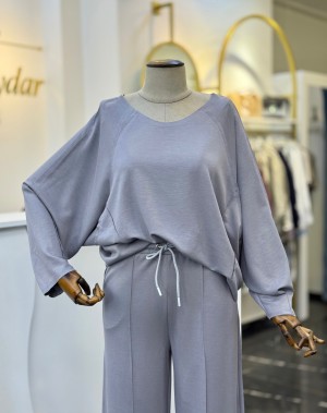 Modal Kumaş Kayık Yaka İkili Takım Gri Modal Kumaş Kayık Yaka İkili Takım Gri