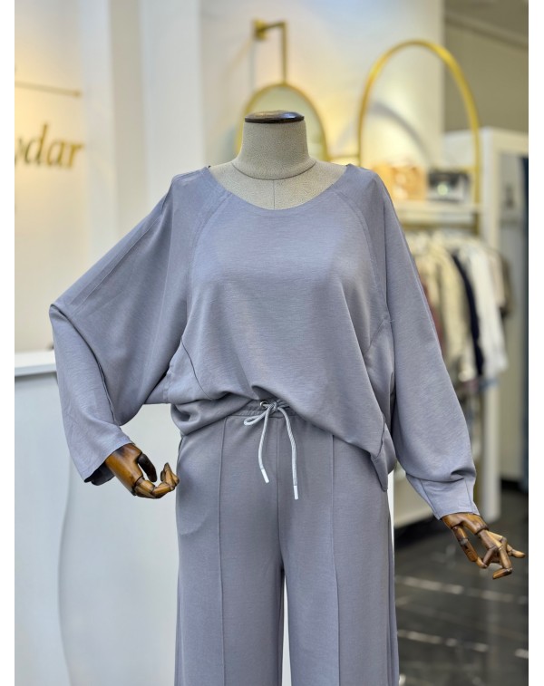 Modal Kumaş Kayık Yaka İkili Takım Gri