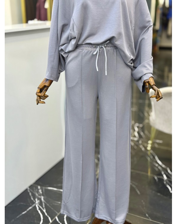 Modal Kumaş Kayık Yaka İkili Takım Gri