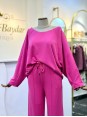 Modal Kumaş Kayık Yaka İkili Takım Pembe
