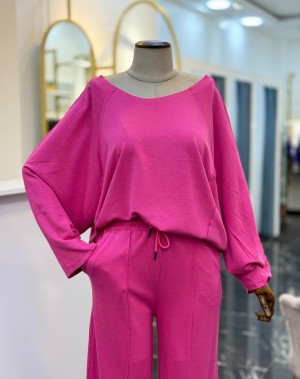 Modal Kumaş Kayık Yaka İkili Takım Pembe Modal Kumaş Kayık Yaka İkili Takım Pembe