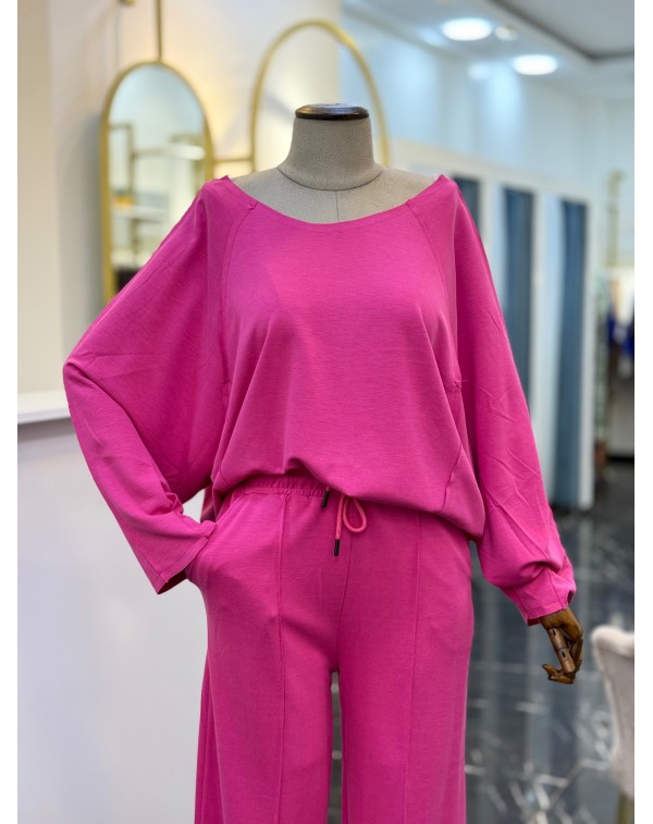 Modal Kumaş Kayık Yaka İkili Takım Pembe