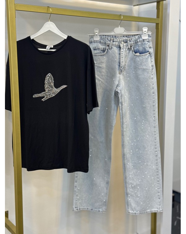 Taşlı Buz Mavi Jean