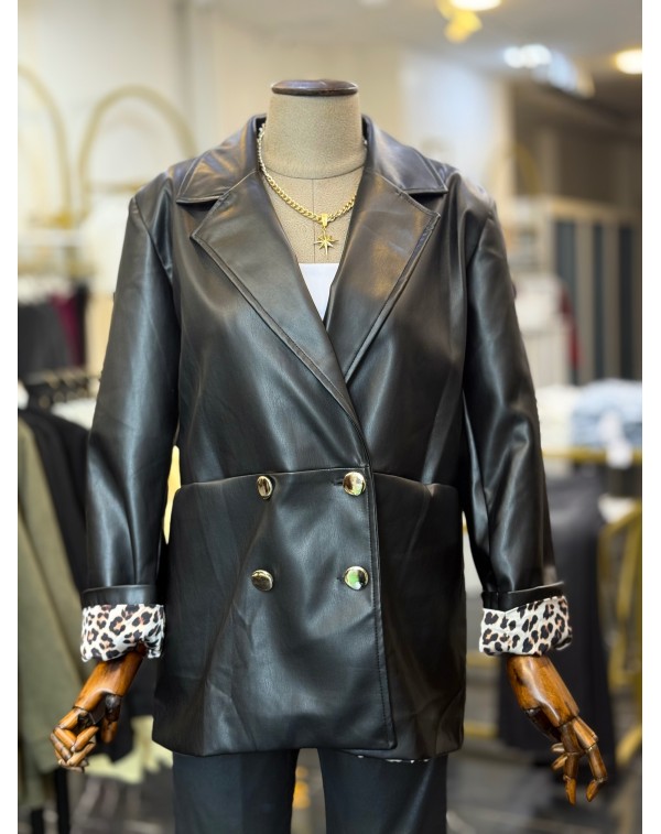 Lüx Kalite Suni Deri Leopar Astarlı Blazer Ceket