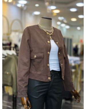Premium Seri Gold Düğmeli Süet Ceket Kahve 