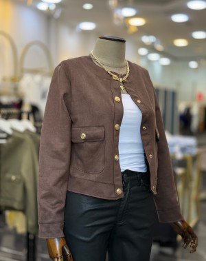 Premium Seri Gold Düğmeli Süet Ceket Kahve 