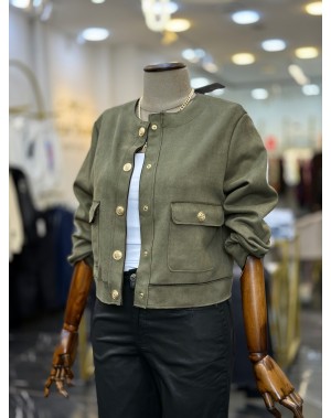 Premium Seri Gold Düğmeli Süet Ceket Haki Yeşil 