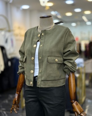 Premium Seri Gold Düğmeli Süet Ceket Haki Yeşil 