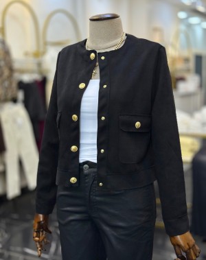 Premium Seri Gold Düğmeli Süet Ceket Siyah 