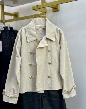 Premium Seri Gold Düğmeli Kısa Trenc Ceket Taş Rengi