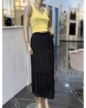 Kırışık Efektli Astarlı Maxi Boy Etek Siyah 