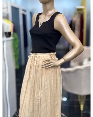 Kırışık Efektli Astarlı Maxi Boy Etek Sarı