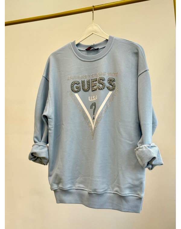 Üç İplik Şardonsuz Taşlı Sweatshirt Mavi