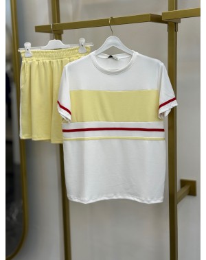 Modal Kumaş Şortlu Takım Sarı