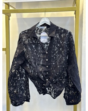 Dantel Motifli Romantik Tasarım Gömlek Siyah 