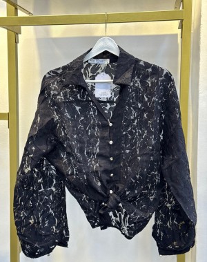 Dantel Motifli Romantik Tasarım Gömlek Siyah 