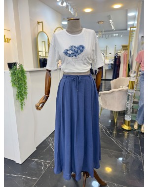 Premium Seri Özel Kumaş Maxi Boy Etek Lacivert 