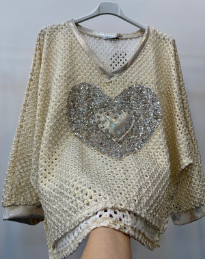 İthal Tasarım Gold Işıltılı File Bluz 