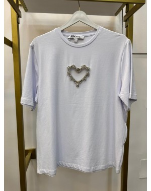 Kalp Desenli Taşlı Beyaz Tshirt