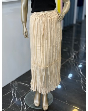 Kırışık Efektli Astarlı Maxi Boy Etek Sarı