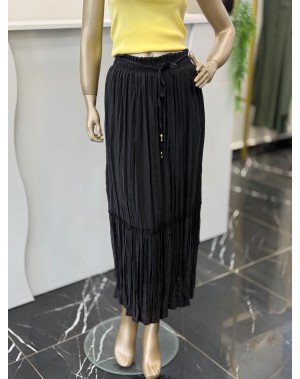 Kırışık Efektli Astarlı Maxi Boy Etek Siyah 