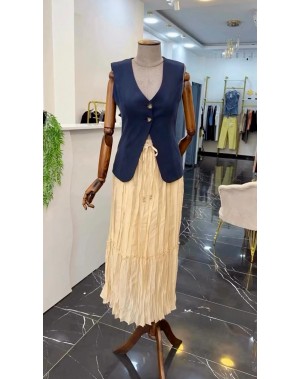 Klasik Kesim V Yaka Lacivert Düğmeli Yelek