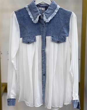 Kot Detaylı Şifon Gömlek Beyaz 