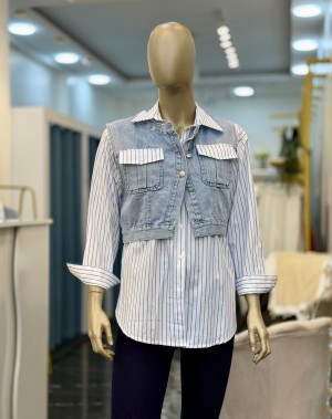 Kot Yelek Çizgili Gömlek Takım