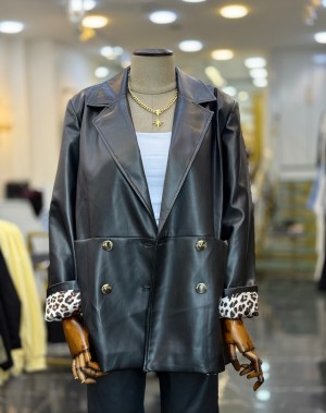 Lüx Kalite Suni Deri Leopar Astarlı Blazer Ceket 