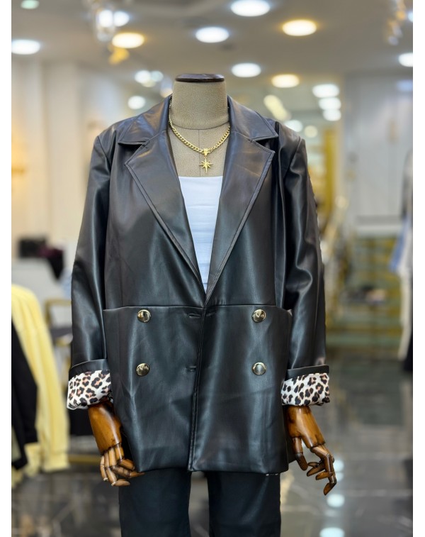 Lüx Kalite Suni Deri Leopar Astarlı Blazer Ceket