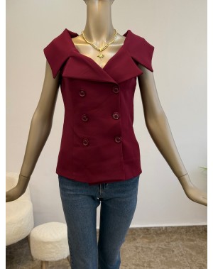 Madonna Yaka Astarlı Vatkalı Bordo Yelek 