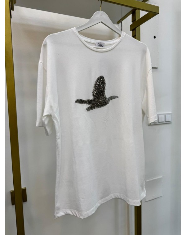 Marka Model Taşlı Beyaz Tshirt
