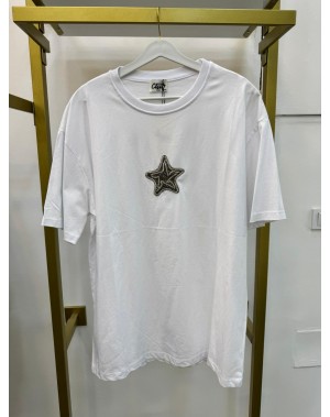 Marka Model Yıldız Desen Taşlı Beyaz Tshirt