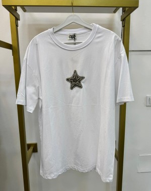 Marka Model Yıldız Desen Taşlı Beyaz Tshirt