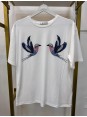 Mavi Kuş Desenli Taşlı Tshirt