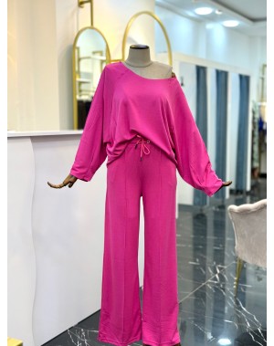 Modal Kumaş Kayık Yaka İkili Takım Pembe 