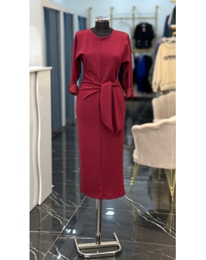 Modal Kumaş Önden Bağlamalı Elbise Bordo 