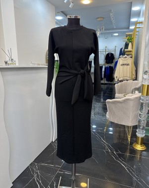 Modal Kumaş Önden Bağlamalı Elbise Siyah Modal Kumaş Önden Bağlamalı Elbise Siyah