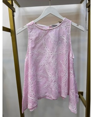 Nakışlı Delikli Pembe Kolsuz Tshirt