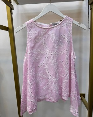 Nakışlı Delikli Pembe Kolsuz Tshirt