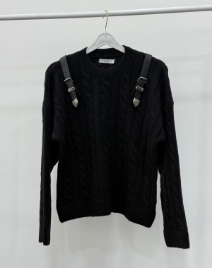 Omuzdan Kemer Detaylı Premium Kalite Kazak Siyah 