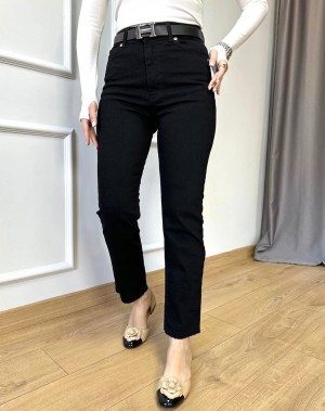 Orj. Marka Kesik Paça Siyah Jean 