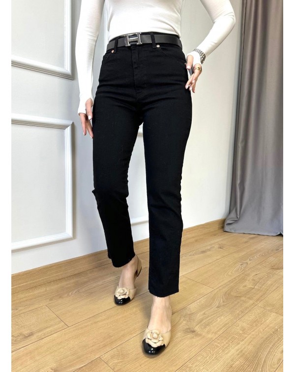 Orj. Marka Kesik Paça Siyah Jean