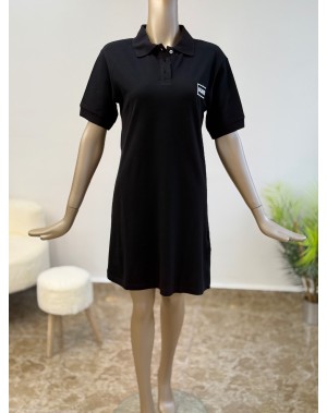 Polo Yaka Spor Elbise Siyah 