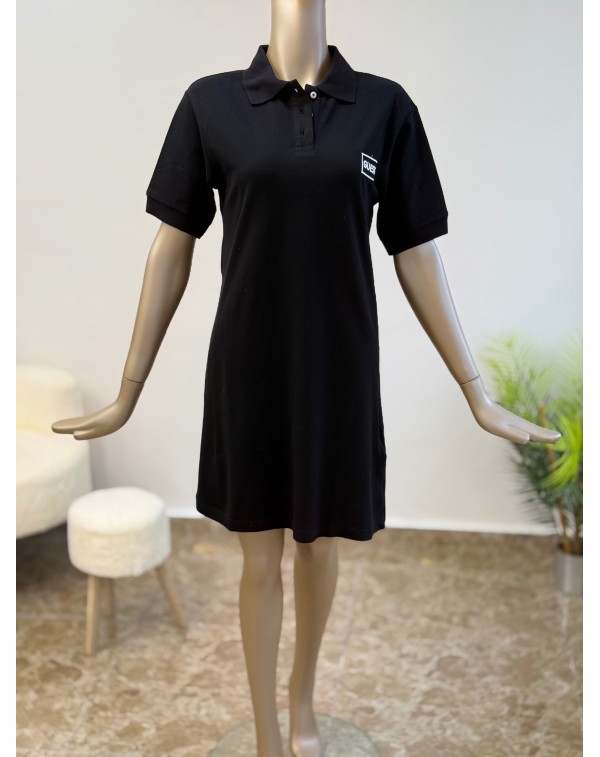 Polo Yaka Spor Elbise Siyah