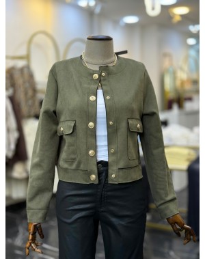 Premium Seri Gold Düğmeli Süet Ceket Haki Yeşil 
