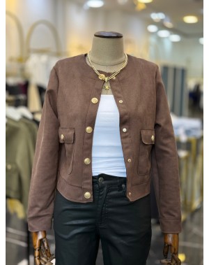 Premium Seri Gold Düğmeli Süet Ceket Kahve 