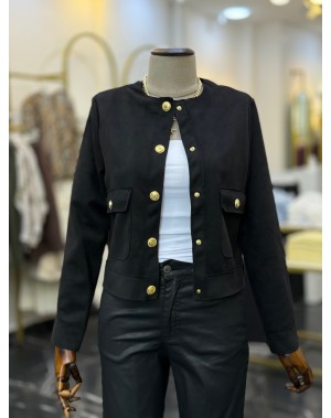 Premium Seri Gold Düğmeli Süet Ceket Siyah 